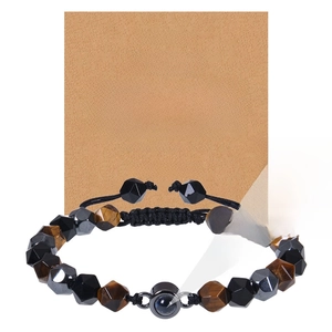 Détail du bracelet œil de tigre avec pierre de projection 100 langues et carte cadeau