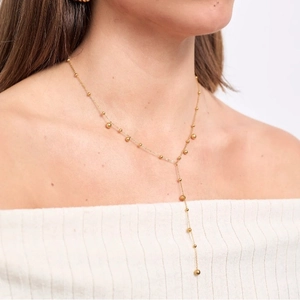 Collana A Forma Di Y Acciaio Inossidabile Placcato Oro 18K Nappa Di Perline Catena Lunga Maglione Con Zirconia Per Donna Elegante