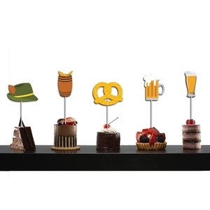 Oktoberfest themed cupcake toppers set featuring beer mugs, pretzels, and hats for party decor