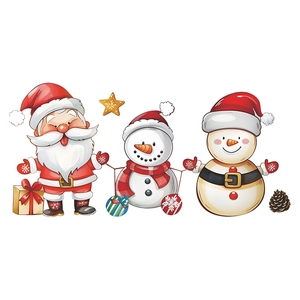 Cartoon Santa and snowman static wall stickers for Christmas home decoration set