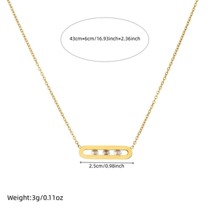 Goldene Edelstahl-Büroklammerkette mit Diamanten und 43+6cm Größenangaben