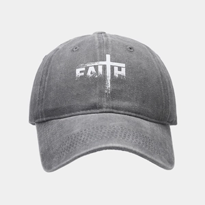 Casquette de baseball gris foncé délavée avec logo croix FAITH et style vintage