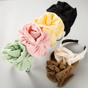Women Waffle Fabric Large Flower Bow Headband Elegant Baroque Style Hair Band Solid Color Sweet Wide Non-Slip Headpiece Fashion Hair Accessory
