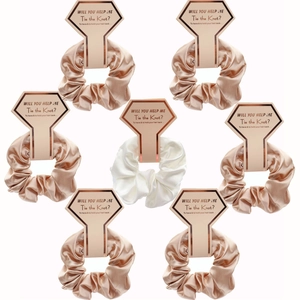 Set di 7 elastici in raso champagne e bianco per scatola regalo proposta damigella d'onore