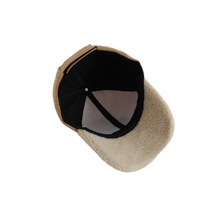 Kids warm winter baseball cap with M letter fleece brim and corduroy paneling