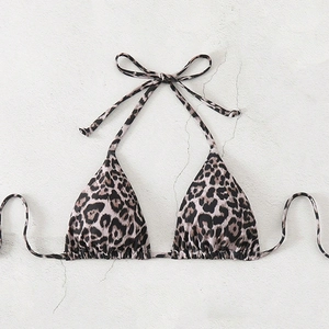 Classic leopard print halter neck bikini top with adjustable tie-up triangular cups