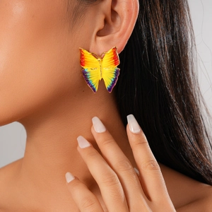 Unique colorful butterfly earrings with oil drip gradient design and gold finish