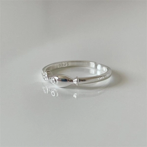 Minimalist 925 sterling silver open ring with zircon fish design and S925 engraving