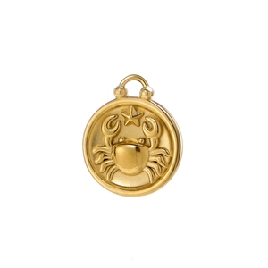 Detailed relief of golden zodiac crab and star charm made from titanium steel