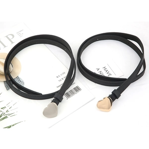 Slim black PU leather belts with gold and silver heart-shaped buckles for dresses
