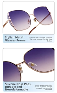 Detail of fashion sunglasses featuring gold metal frames and comfortable silicone nose pads