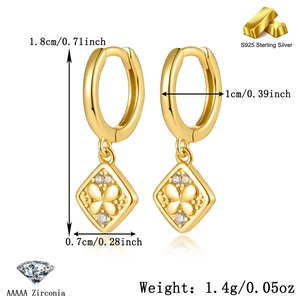 Detailed dimension guide for S925 sterling silver diamond-shaped butterfly earrings