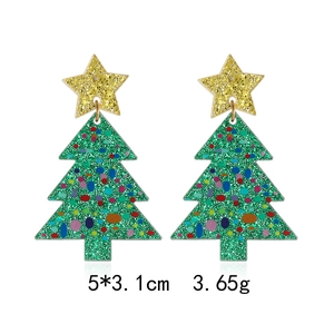 Green sequined Christmas tree earrings with gold star detail showing size 5x3.1cm