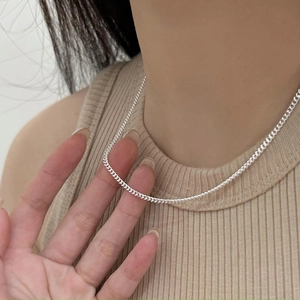 925 Sterling Silver Curb Chain Necklace Minimalist Link Choker Adjustable Jewelry For Women Korean Ins Style