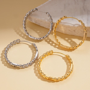 18k gold plated pavé zircon geometric chain hoop earrings in gold and silver finish