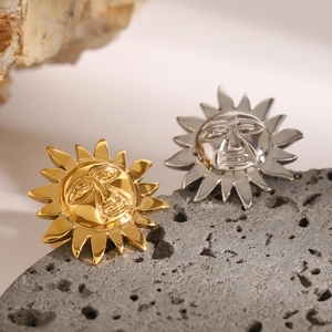 Exaggerated stainless steel sunflower sunburst open ring in gold and silver finish