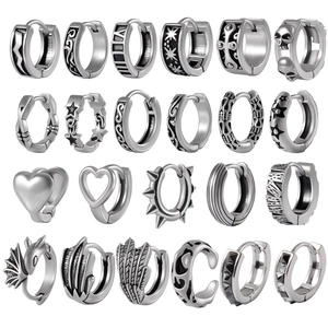 Boucles D'oreilles Créoles En Acier Inoxydable Vintage Gothique Punk Crâne Cœur Étoile Dragon Ailes Géométrique Unisexe
