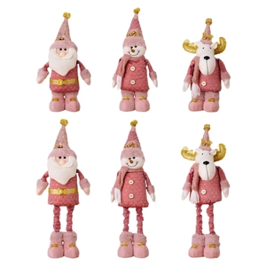 Pink and gold Christmas plush dolls collection with Santa, Snowman and Reindeer characters