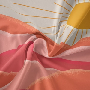 Detailed view of bohemian mountain tapestry fabric with soft texture and sun print