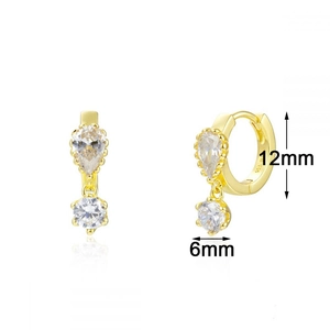 Detail showing 12mm x 6mm gold-plated S925 sterling silver earrings with clear cubic zirconia