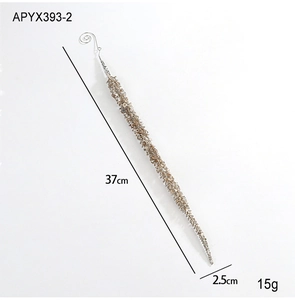 Detailed view of 37cm icicle hanging ornament with sequins and dimension markings
