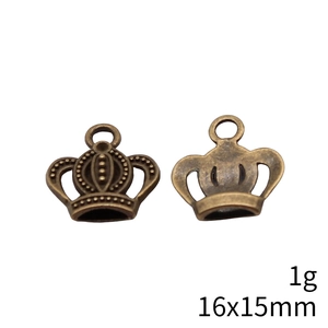 Detailed macro view of 16x15mm vintage crown pendants in antique bronze finish