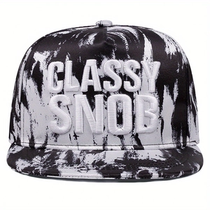 Classic snapback hat with black and white tie-dye print and Classy Snob 3D embroidery