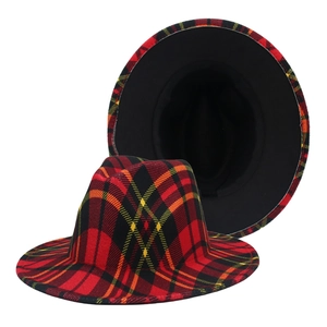 Classic red and black plaid fedora hat with wide brim for stylish men and women