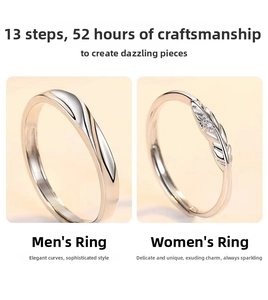 Detailed macro shot of Cupid feather rings with polished curves and inlaid stone