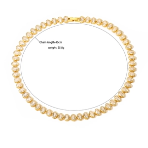 Gold oval cubic zirconia necklace 40cm chain length with symmetrical tennis style design