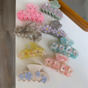 Floral acetate hair claws in cloud shape with 3D flowers and rhinestones set