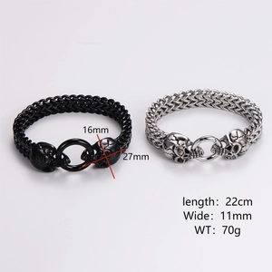 Skull Bracelet 316L Stainless Steel Gothic Punk Double Row Wheat Chain Round Ring Clasp Men Jewelry Accessory