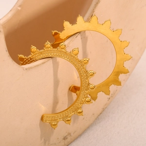 Bohemian wheat pattern 18K gold plated stainless steel large C-shaped hoop earrings