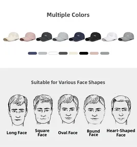 Detail view of multi-color outdoor caps with a guide for various face shape fittings