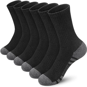 6-pack of men's athletic mid-calf socks in black and heather grey with cushioned soles