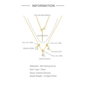 S925 silver necklace featuring sliding adjustable chain with pearls and star zircon pendant