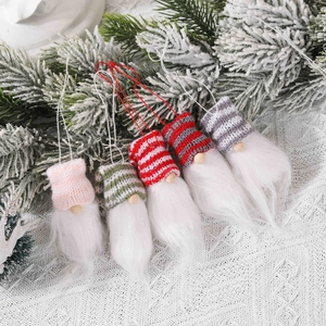 Christmas Gnomes Decorations Creative Wooden Knitted Gnome Ornaments Striped Hat Forest Old Man Dolls Tree Hanging Decor