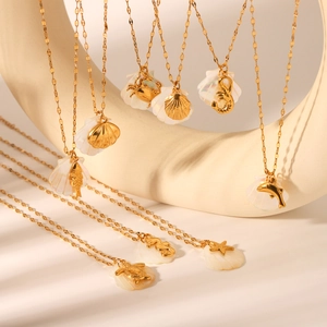 Elegant 18K gold plated stainless steel ocean theme necklaces with shell and sea animal charms