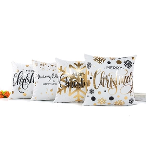 Bronzing Gold Snowflake Polka Dot Merry Christmas Decorative Square Soft Polyester Christmas Pillowcase Cushion Cover