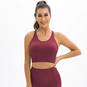 Détails du soutien-gorge de yoga et legging sans couture rouge foncé à taille haute