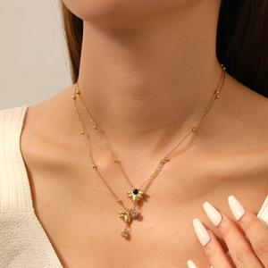 Bee Pendant Necklace Gold Plated Stainless Steel With Zircon And Opal Sweet Insect Animal Jewelry For Women