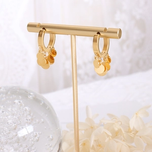 Titanium Steel 18K Gold Plated Hoop Earrings With Round Disc Charms Minimalist Dainty Jewelry For Women