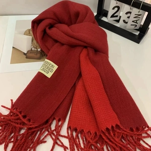 Winter Scarf For Women Imitation Cashmere Color Block Knit Shawl Soft Warm Fashion Long Tassel Neck Warmer