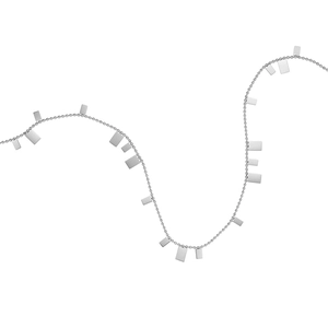 Minimalist silver bead chain with small square sequin pendants in polished steel