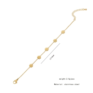 Golden five-petal flower stainless steel bracelet with 17+4cm length and 2.5g weight