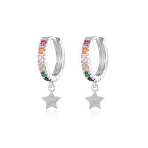 Close-up of S925 sterling silver hoop earrings with colorful zircon and star charms