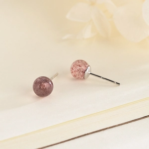 Pink strawberry quartz round stud earrings with S925 sterling silver pins for women