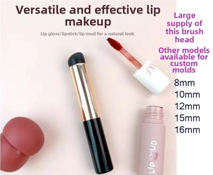 Detail of round silicone lip brush showing different head sizes from 8mm to 16mm