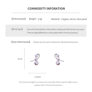 Detailed size chart for bow earrings with copper, zircon, and pink faux pearls