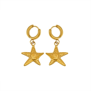 18k gold plated stainless steel hoop earrings with starfish pendant in a studio shot